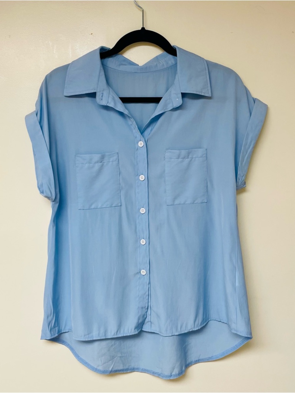 Light blue collared button down shirt sleeve top size Mediu